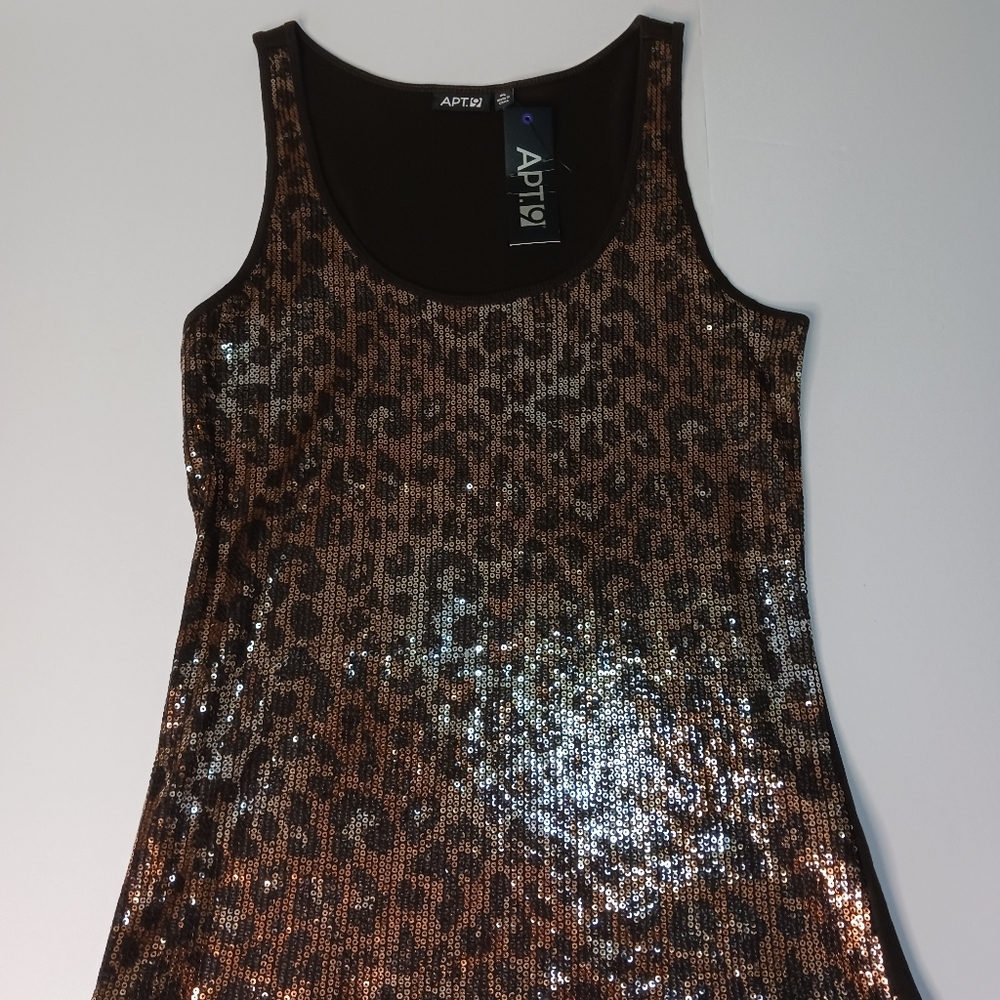 Apt. 9 Sequined brown and gold animal print tank top, size LP